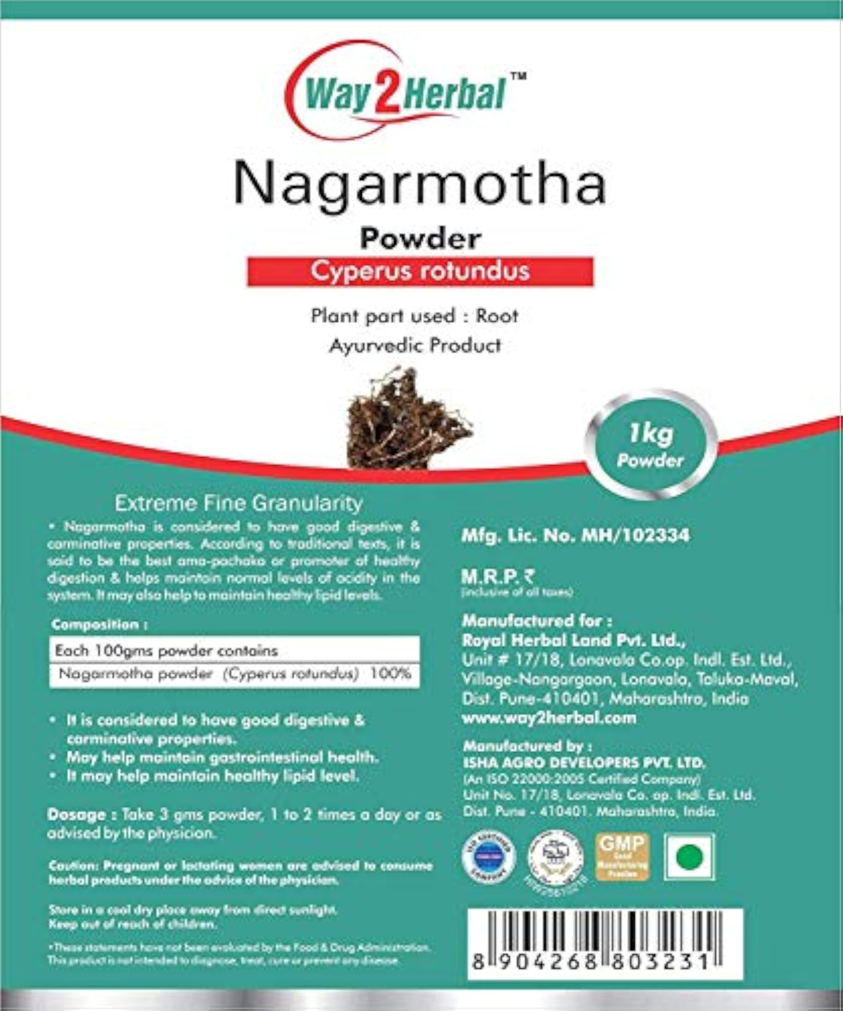 Nagarmotha Powder, 1 Kg Pack of 2